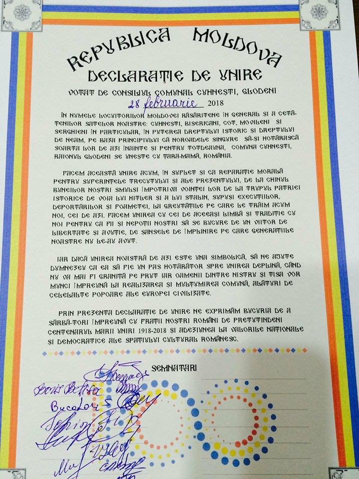70 de localități din Republica Moldova au semnat Declarația de Unire cu România