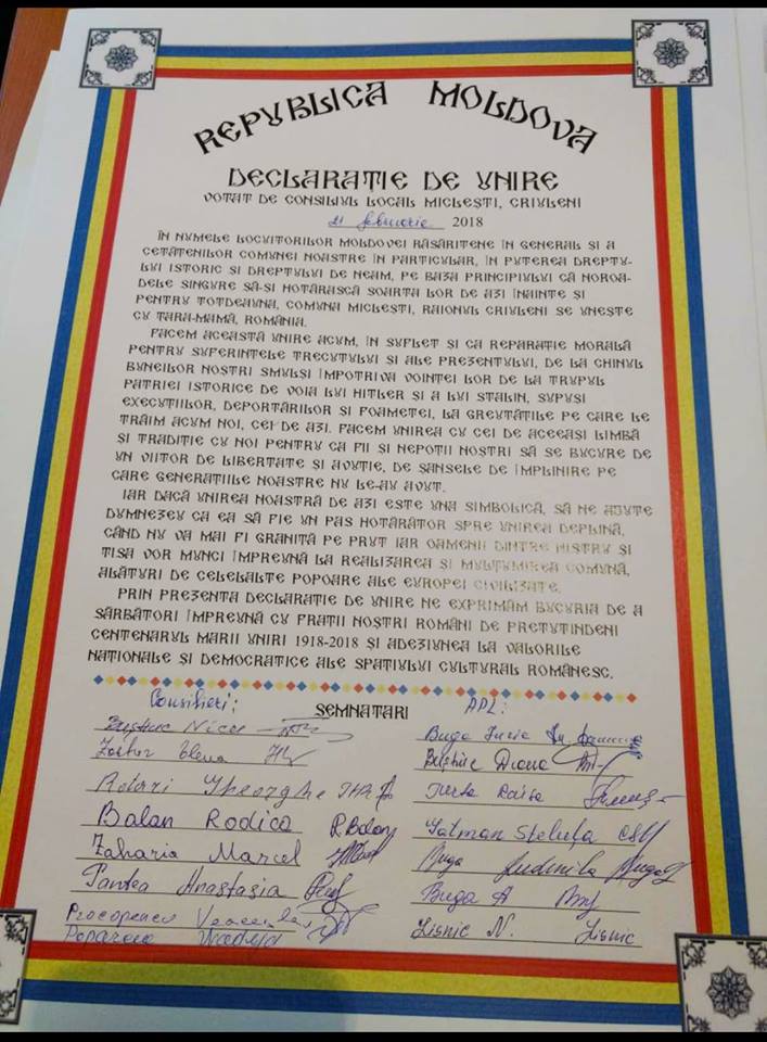 Declarația de Unire, adoptată și de aleșii locali din Miclești și Gura Galbenă