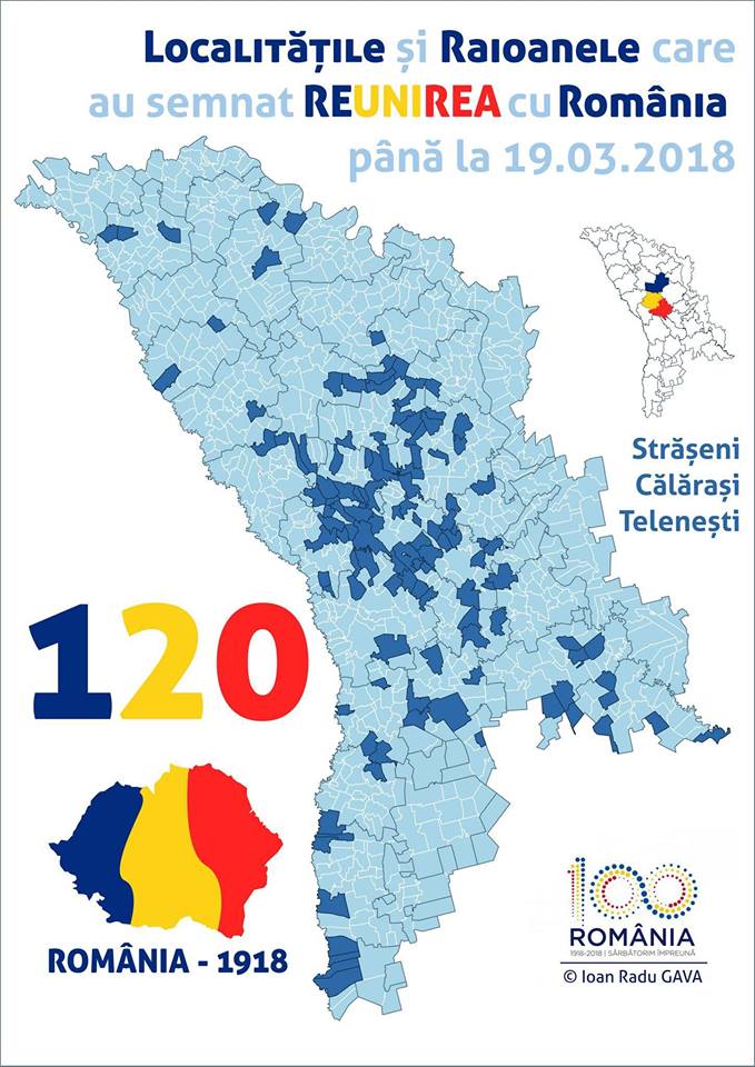 120 de localități din Republica Moldova au semnat Declarația de Unire cu România