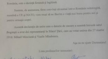 Prima instituţie de învăţământ din Republica Moldova care a semnat o Declaraţie de Unire cu România